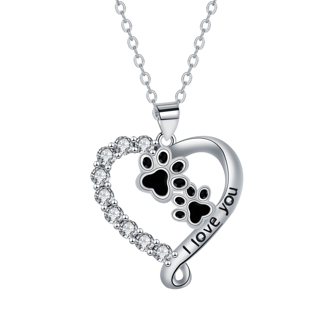 Colgante Corazón con Diseño de Pata en Negro y Plata
