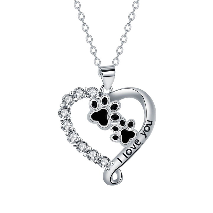 Colgante Corazón con Diseño de Pata en Negro y Plata