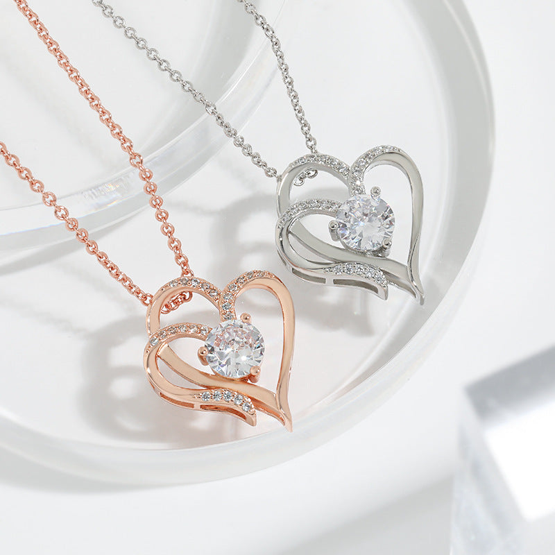 Collar Ajustable para Mujeres con Doble Corazón y Zirconia