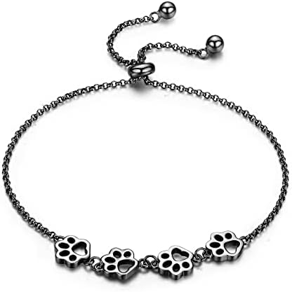 Pulsera Ajustable de Plata Esterlina con Diseño de Huella de Perro