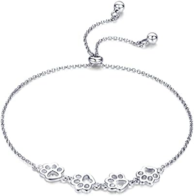 Pulsera Ajustable de Plata Esterlina con Diseño de Huella de Perro