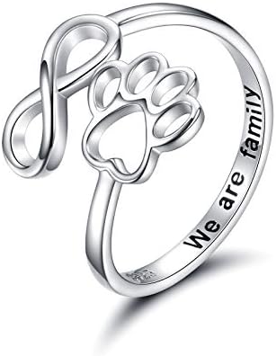 Anillo Ajustable de Plata de Ley 925 con Diseño de Corazón y Huella de Patas - Hecho a Mano