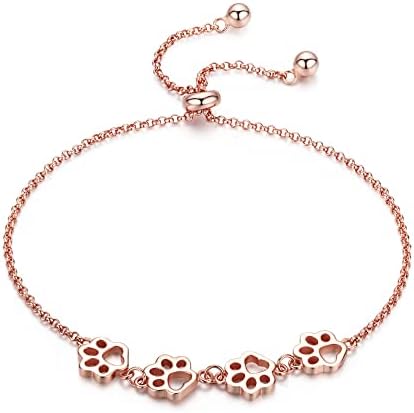 Pulsera Ajustable de Plata Esterlina con Diseño de Huella de Perro