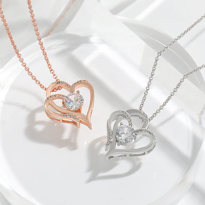 Collar Ajustable para Mujeres con Doble Corazón y Zirconia