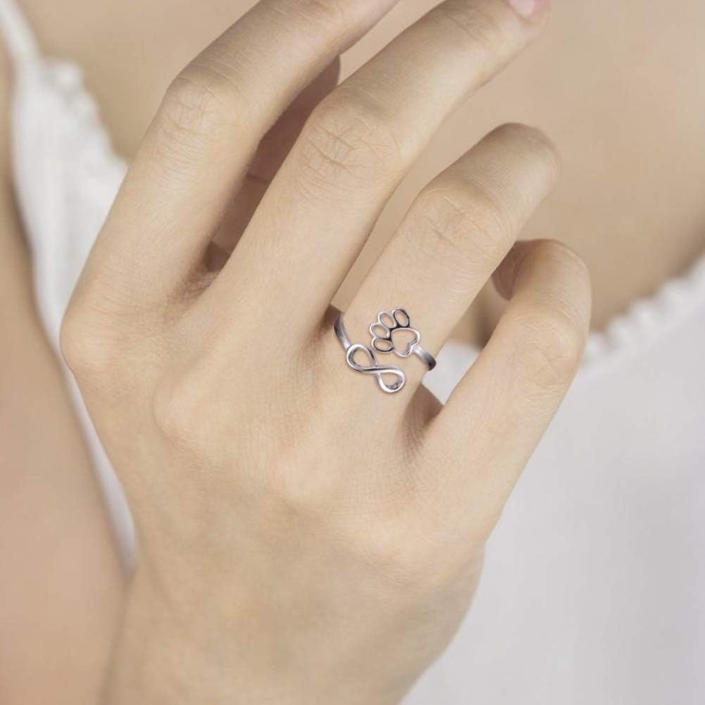Anillo Ajustable de Plata de Ley 925 con Diseño de Corazón y Huella de Patas - Hecho a Mano