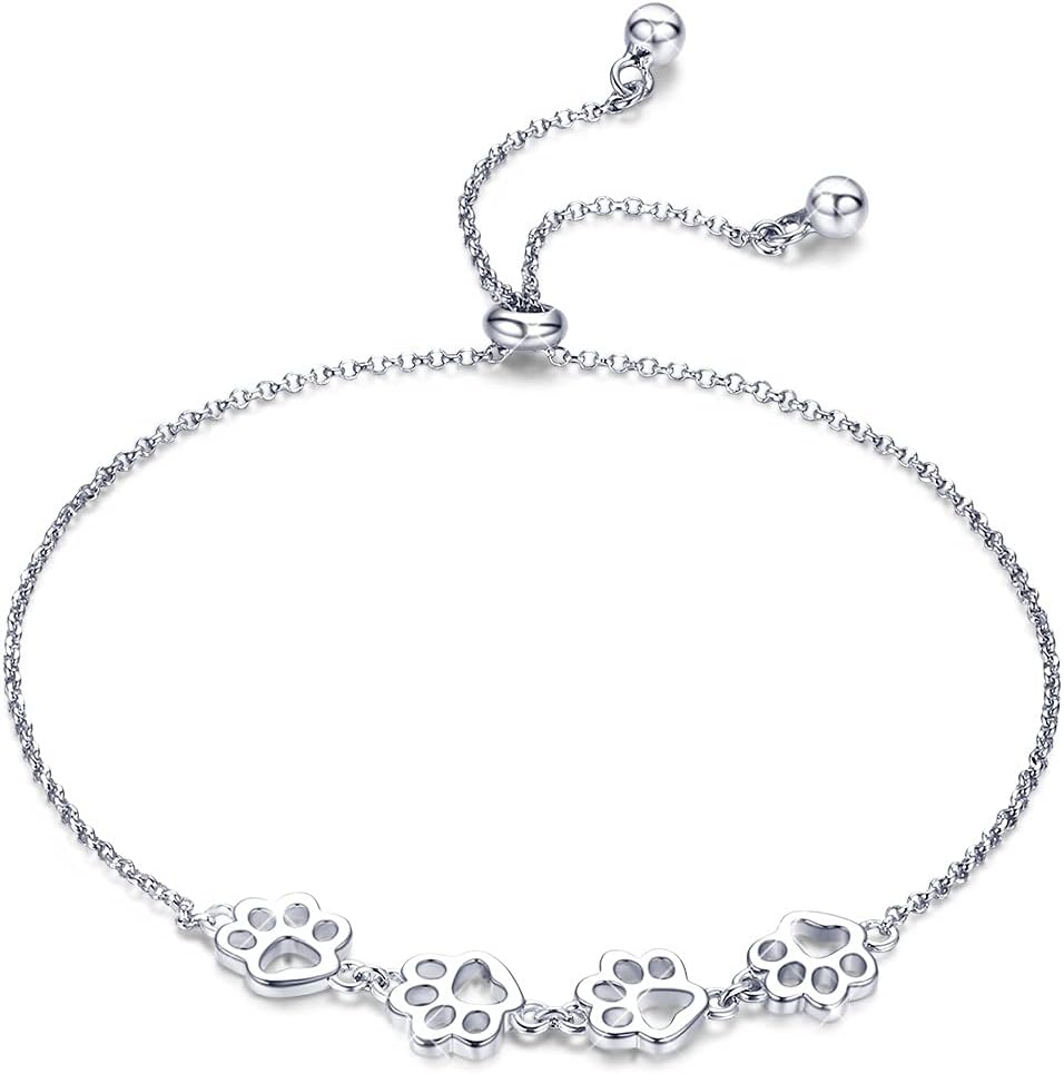 Pulsera Ajustable de Plata Esterlina con Diseño de Huella de Perro