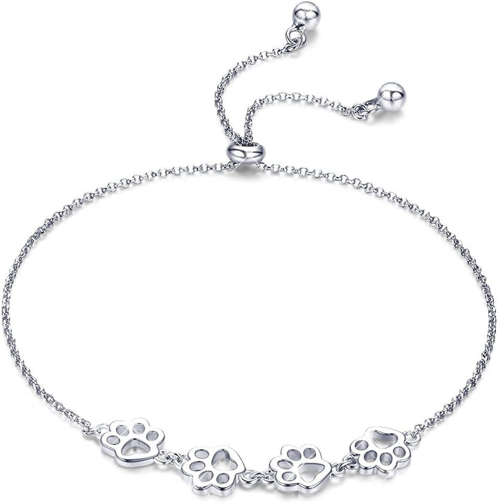 Pulsera Ajustable de Plata Esterlina con Diseño de Huella de Perro