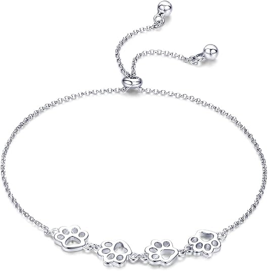 Pulsera Ajustable de Plata Esterlina con Diseño de Huella de Perro