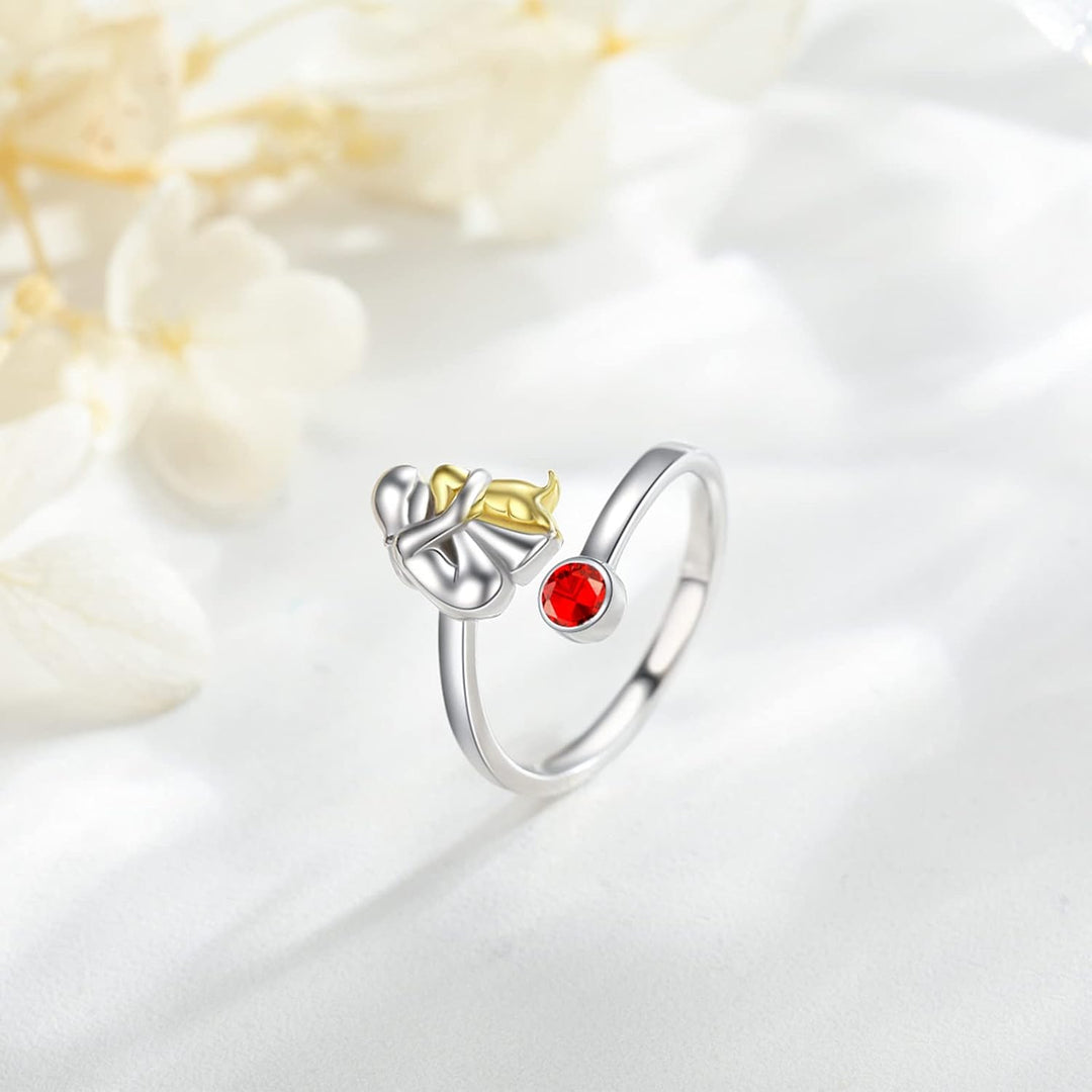 Anillo Ajustable de Plata de Ley 925 con Diseño de Niña para Perros