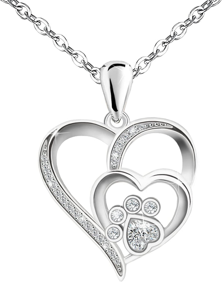 Collar de Huellas para Mujeres – Colgante de Corazón de Plata Esterlina con Zircón