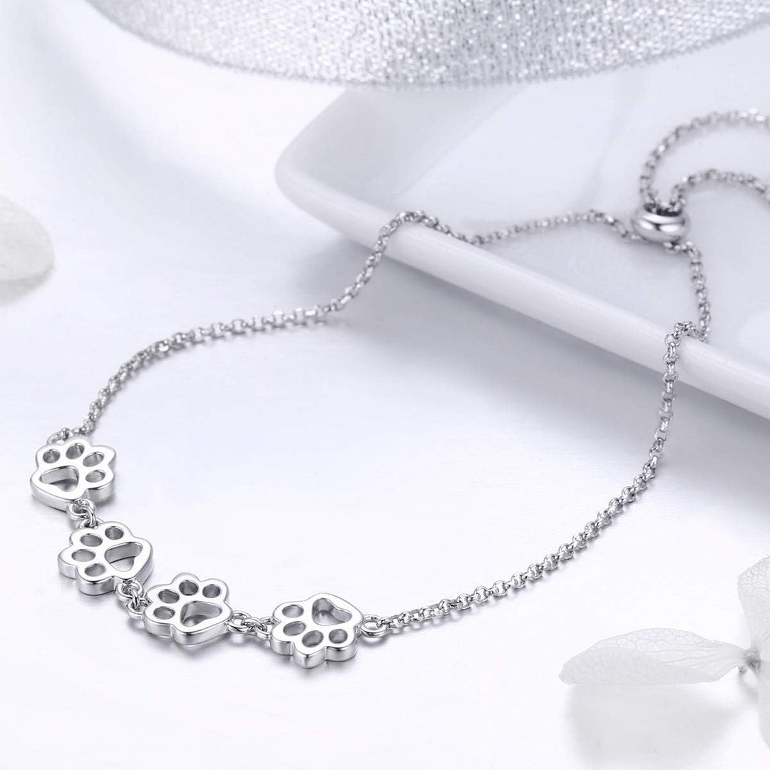 Pulsera Ajustable de Plata Esterlina con Diseño de Huella de Perro