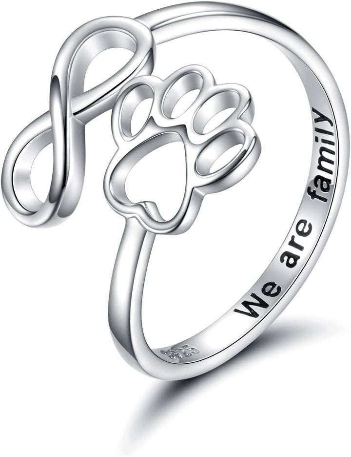 Anillo Ajustable de Plata de Ley 925 con Diseño de Corazón y Huella de Patas - Hecho a Mano