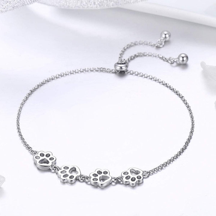 Pulsera Ajustable de Plata Esterlina con Diseño de Huella de Perro