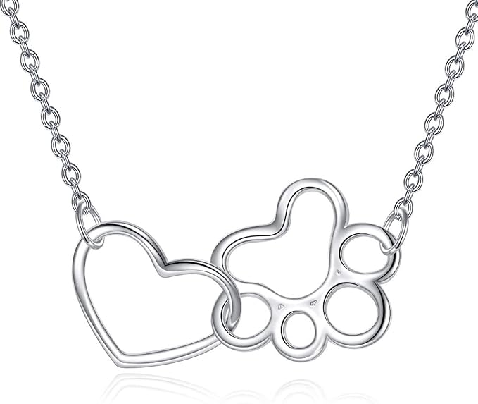 Collar de Huella de Perro en Plata Esterlina – Colgante Corazón con Cristales