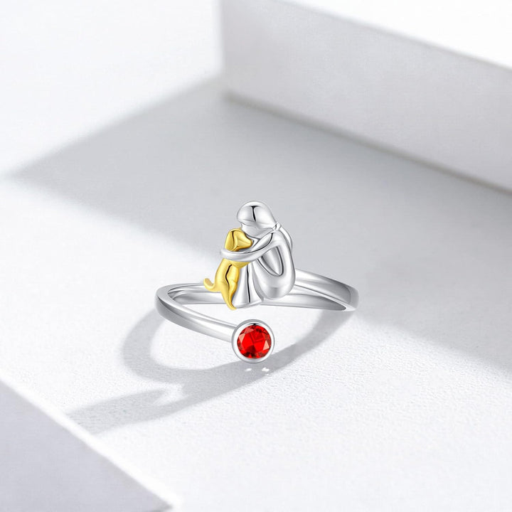 Anillo Ajustable de Plata de Ley 925 con Diseño de Niña para Perros