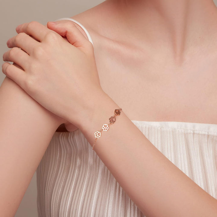Pulsera Ajustable de Plata Esterlina con Diseño de Huella de Perro