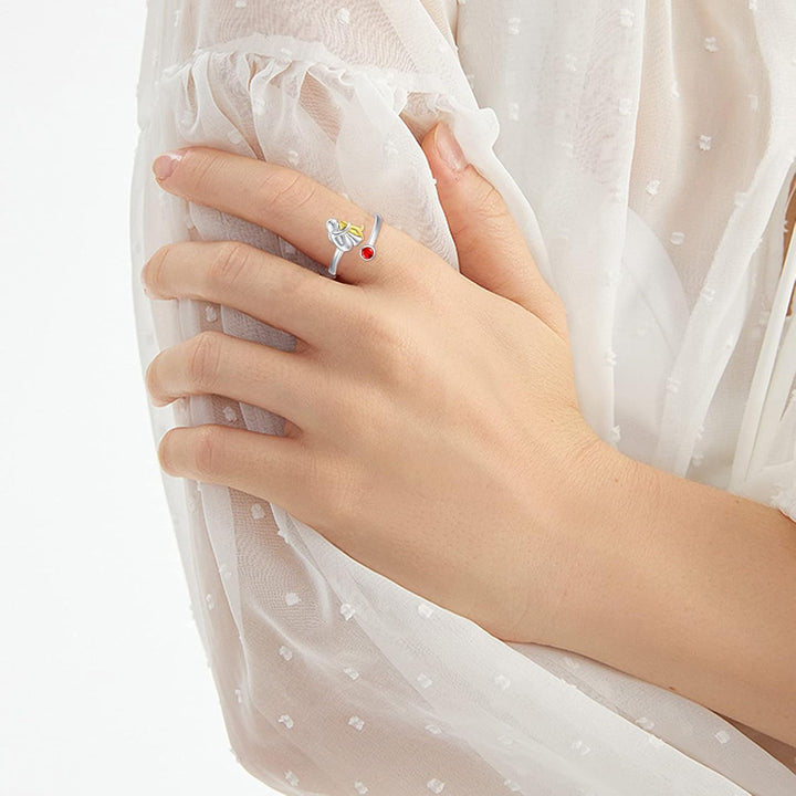 Anillo Ajustable de Plata de Ley 925 con Diseño de Niña para Perros