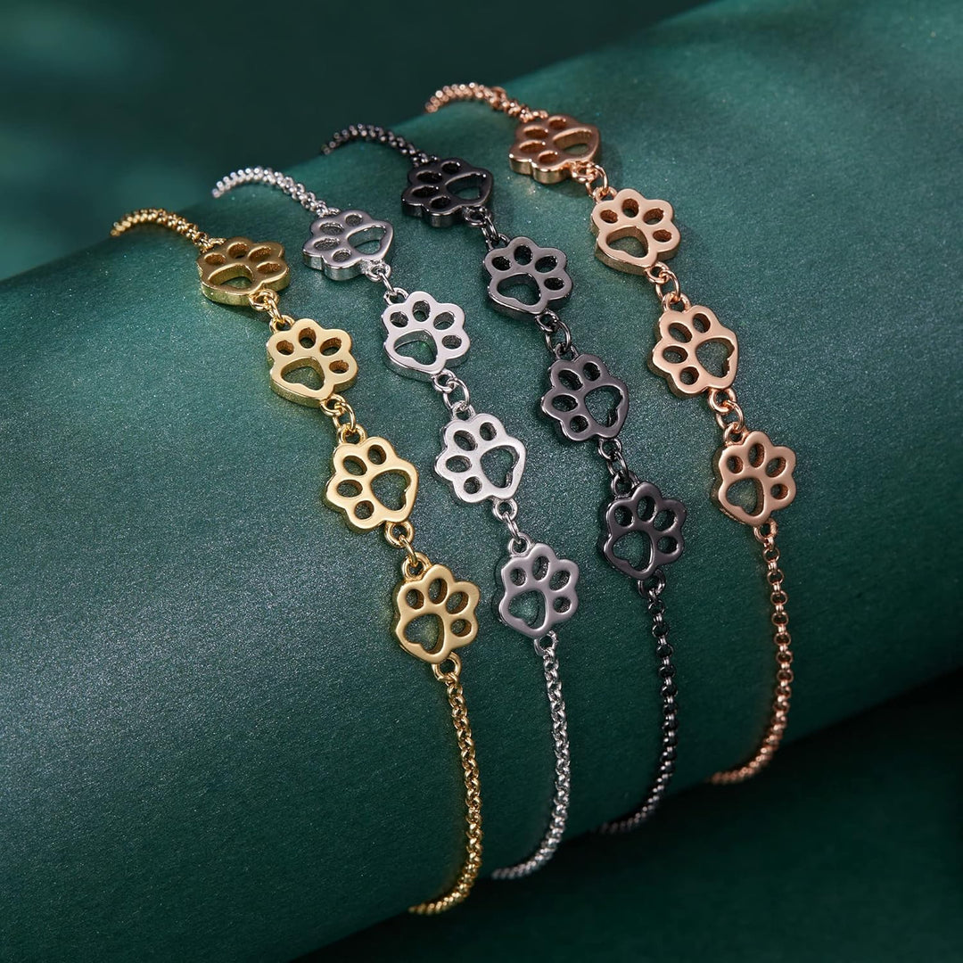 Pulsera Ajustable de Plata Esterlina con Diseño de Huella de Perro