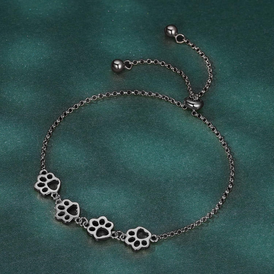 Pulsera Ajustable de Plata Esterlina con Diseño de Huella de Perro