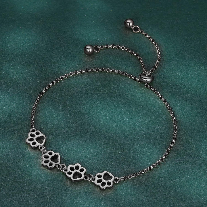 Pulsera Ajustable de Plata Esterlina con Diseño de Huella de Perro