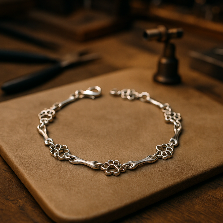 Pulsera de Plata 100% con Colgantes de Huella y Hueso