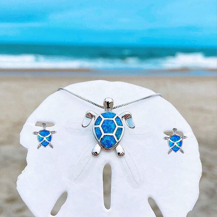 Conjunto de Algas Marinas – Collar y Pendientes de Plata con Ópalo