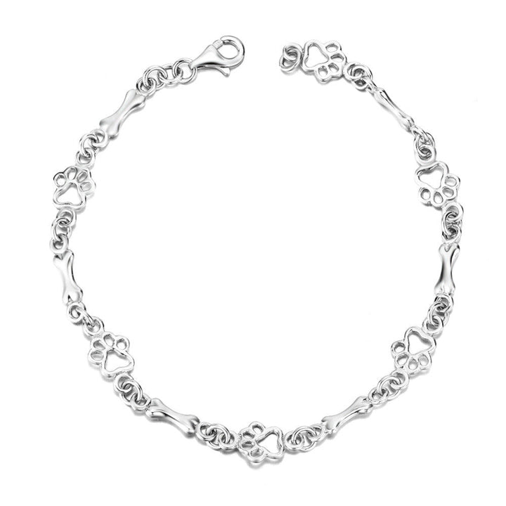 Pulsera de Plata 100% con Colgantes de Huella y Hueso