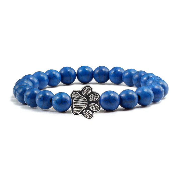Pulsera Elástica de Perlas con Colgante de Huella – Pulsera de Piedra Natural para Hombre y Mujer