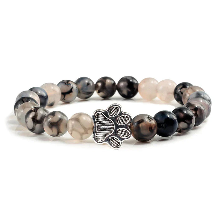 Pulsera Elástica de Perlas con Colgante de Huella – Pulsera de Piedra Natural para Hombre y Mujer