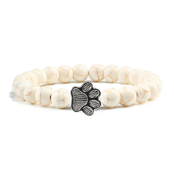 Pulsera Elástica de Perlas con Colgante de Huella – Pulsera de Piedra Natural para Hombre y Mujer