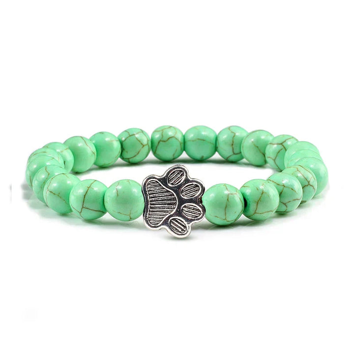 Pulsera Elástica de Perlas con Colgante de Huella – Pulsera de Piedra Natural para Hombre y Mujer