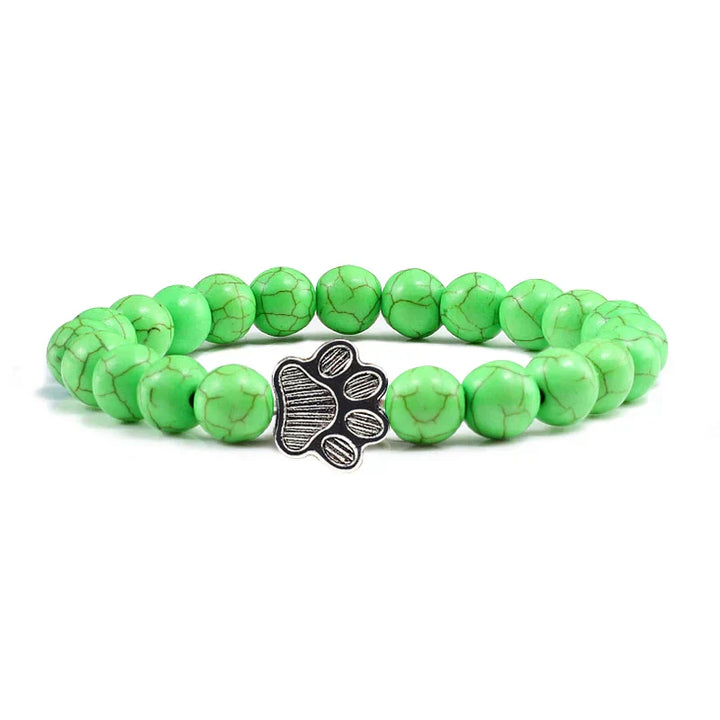 Pulsera Elástica de Perlas con Colgante de Huella – Pulsera de Piedra Natural para Hombre y Mujer