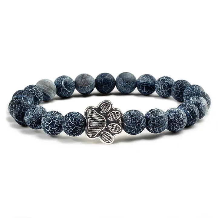 Pulsera Elástica de Perlas con Colgante de Huella – Pulsera de Piedra Natural para Hombre y Mujer
