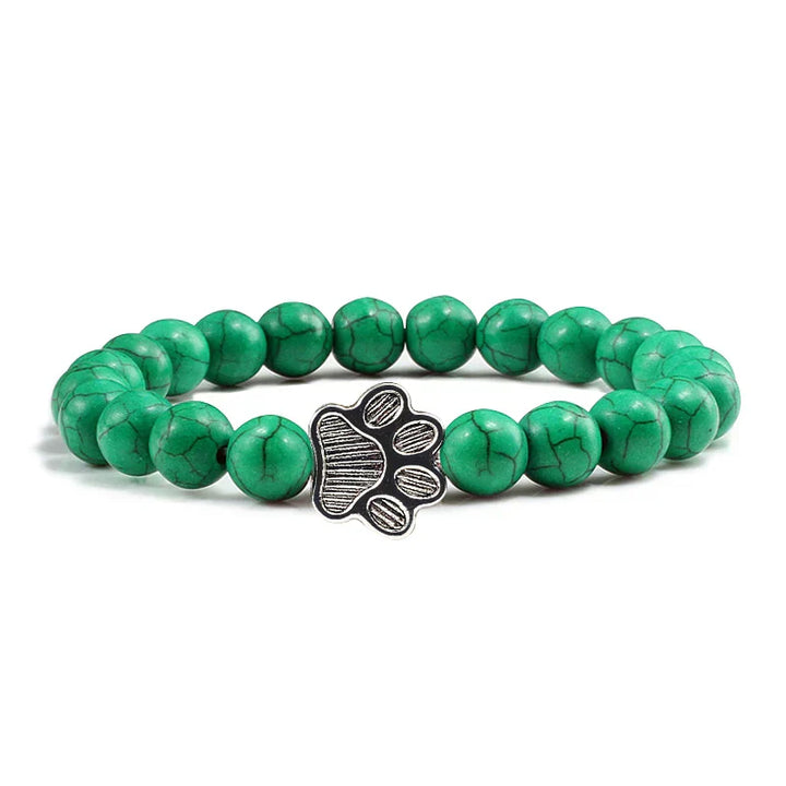 Pulsera Elástica de Perlas con Colgante de Huella – Pulsera de Piedra Natural para Hombre y Mujer