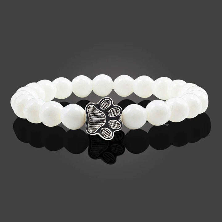 Pulsera Elástica de Perlas con Colgante de Huella – Pulsera de Piedra Natural para Hombre y Mujer