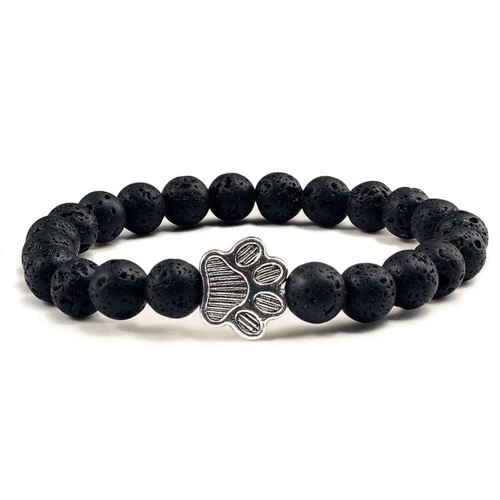 Pulsera Elástica de Perlas con Colgante de Huella – Pulsera de Piedra Natural para Hombre y Mujer
