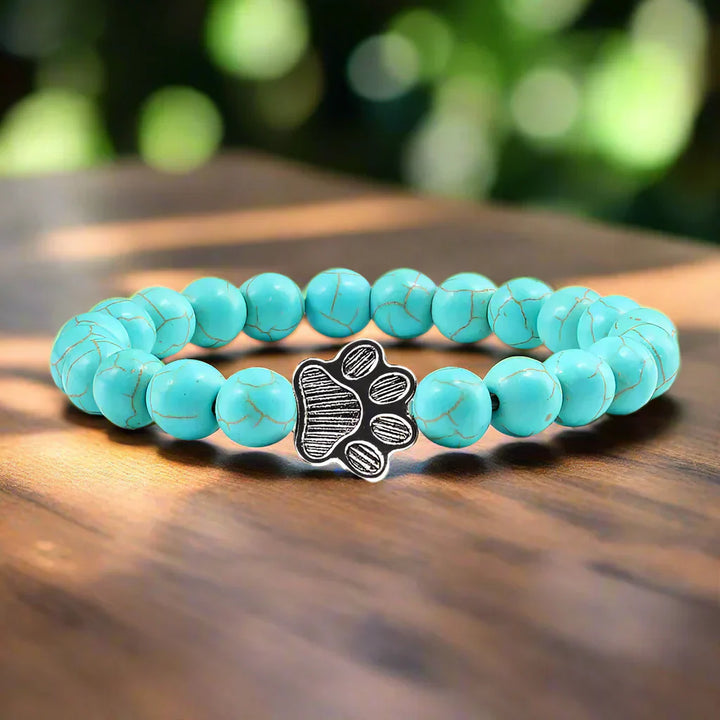 Pulsera Elástica de Perlas con Colgante de Huella – Pulsera de Piedra Natural para Hombre y Mujer