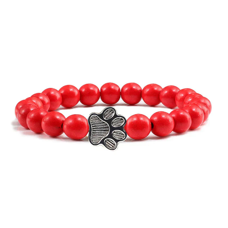 Pulsera Elástica de Perlas con Colgante de Huella – Pulsera de Piedra Natural para Hombre y Mujer