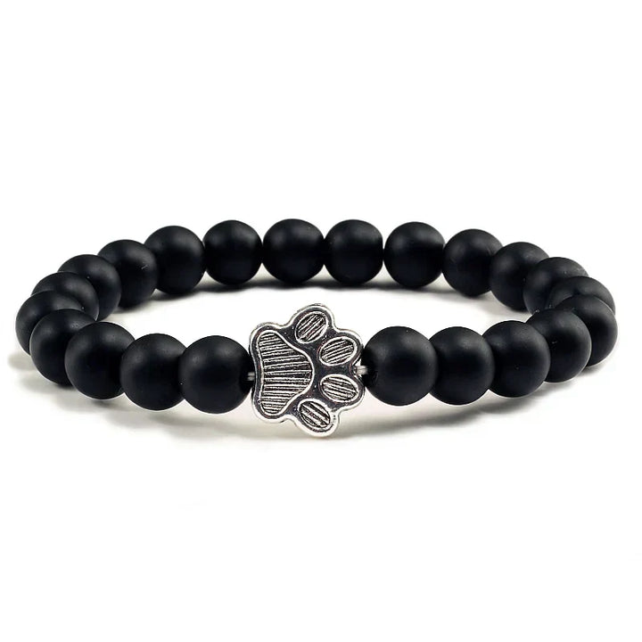 Pulsera Elástica de Perlas con Colgante de Huella – Pulsera de Piedra Natural para Hombre y Mujer