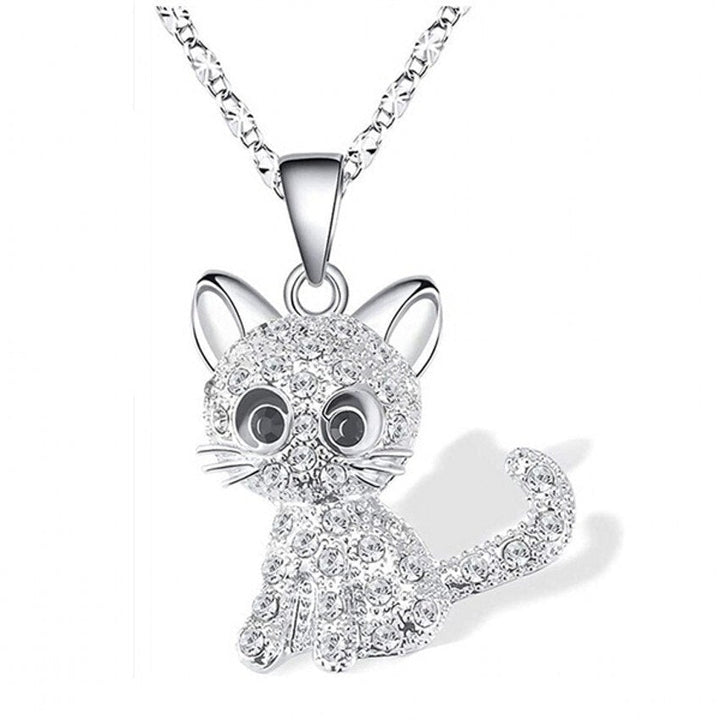 Collar de Plata 925 con Encantadores Gatitos y Brillantes Circonitas de Colores
