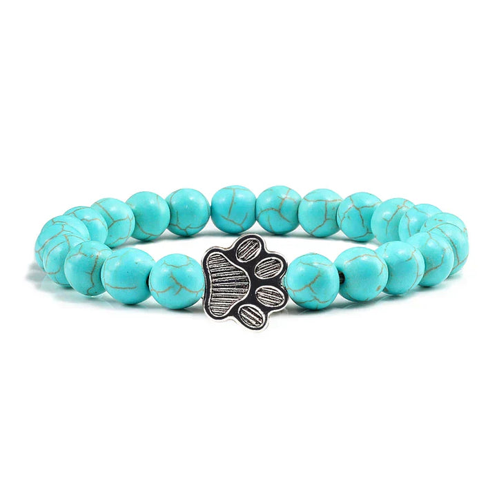 Pulsera Elástica de Perlas con Colgante de Huella – Pulsera de Piedra Natural para Hombre y Mujer