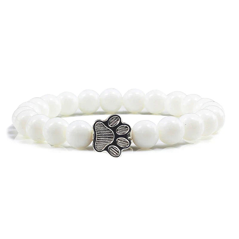 Pulsera Elástica de Perlas con Colgante de Huella – Pulsera de Piedra Natural para Hombre y Mujer