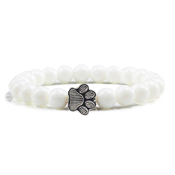 Pulsera Elástica de Perlas con Colgante de Huella – Pulsera de Piedra Natural para Hombre y Mujer