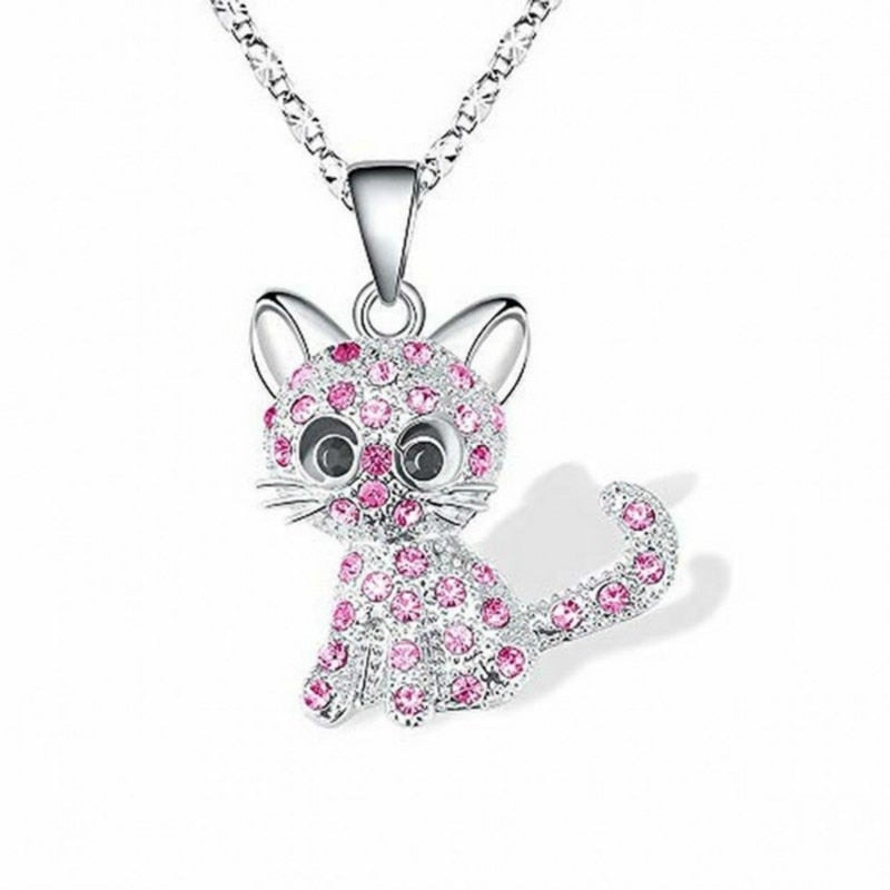 Collar de Plata 925 con Encantadores Gatitos y Brillantes Circonitas de Colores