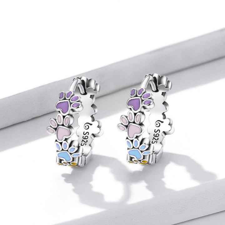 Pendientes de Aro Coloridos con Huellas en Plata de Ley 925