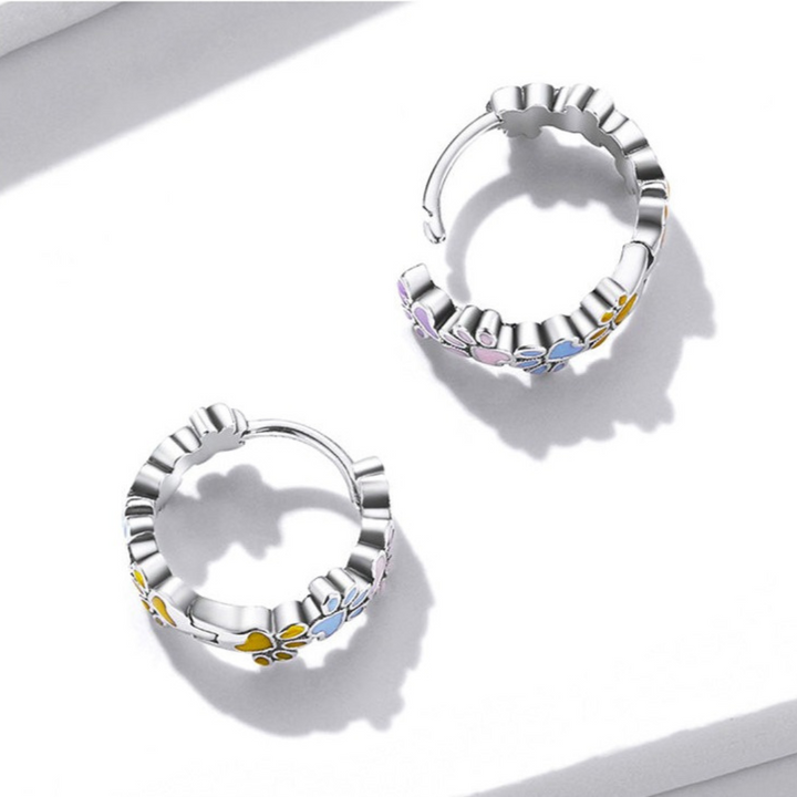 Pendientes de Aro Coloridos con Huellas en Plata de Ley 925