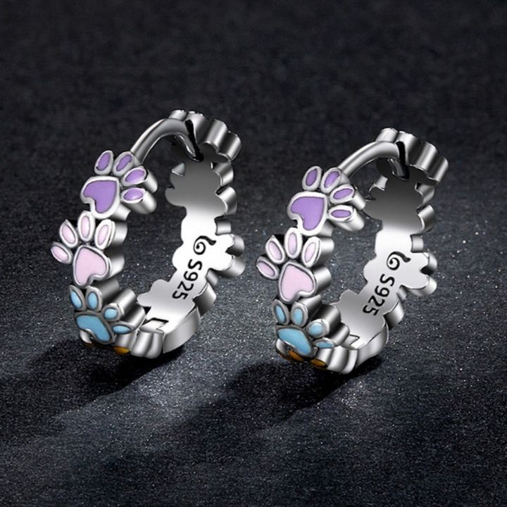Pendientes de Aro Coloridos con Huellas en Plata de Ley 925