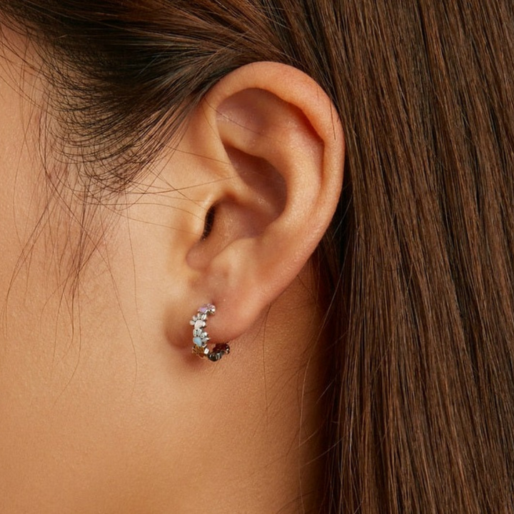 Pendientes de Aro Coloridos con Huellas en Plata de Ley 925