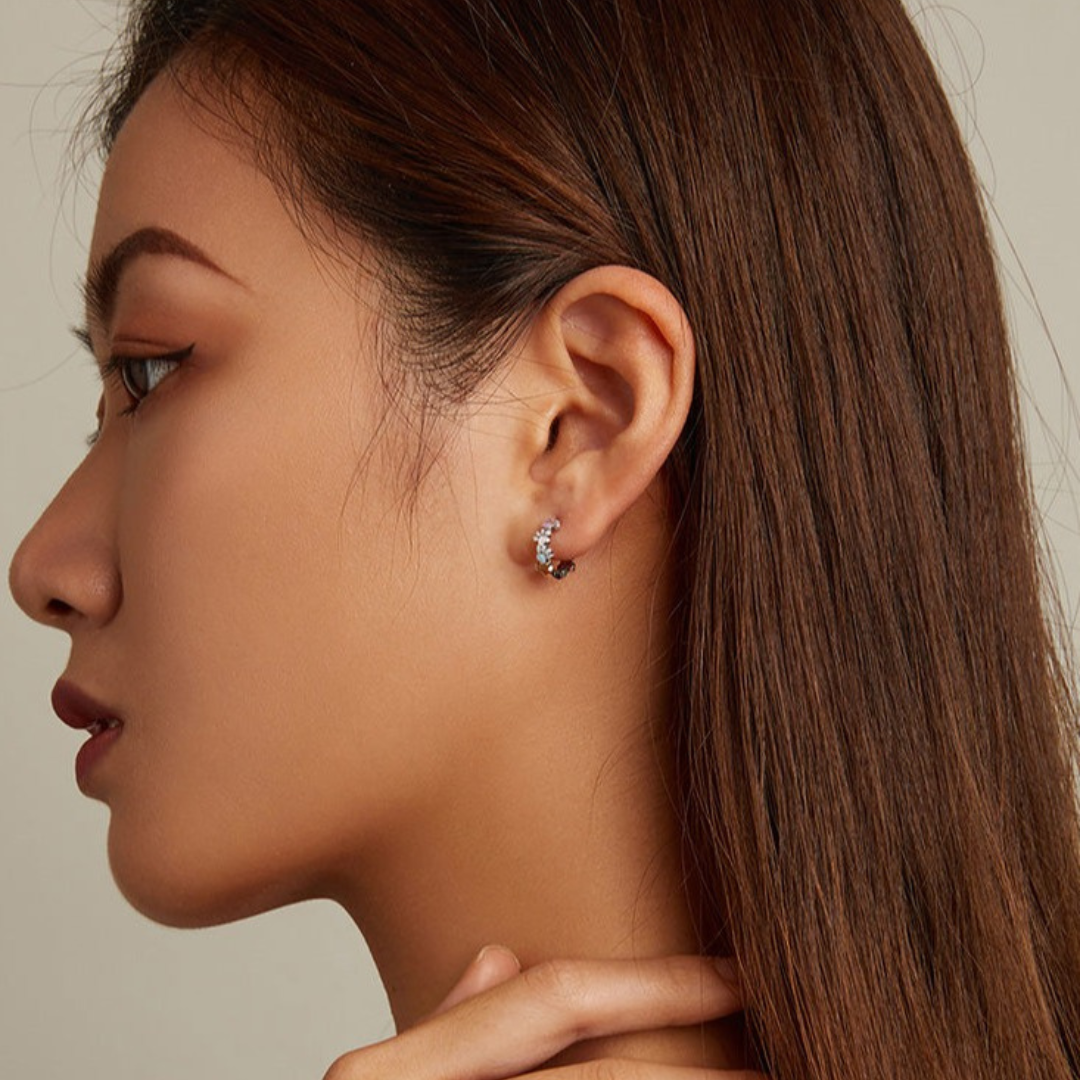 Pendientes de Aro Coloridos con Huellas en Plata de Ley 925