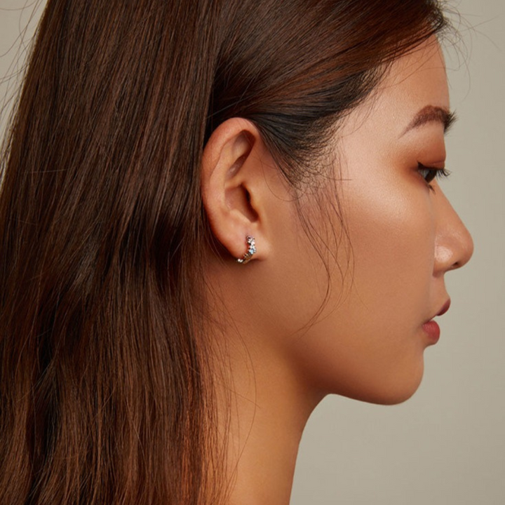 Pendientes de Aro Coloridos con Huellas en Plata de Ley 925